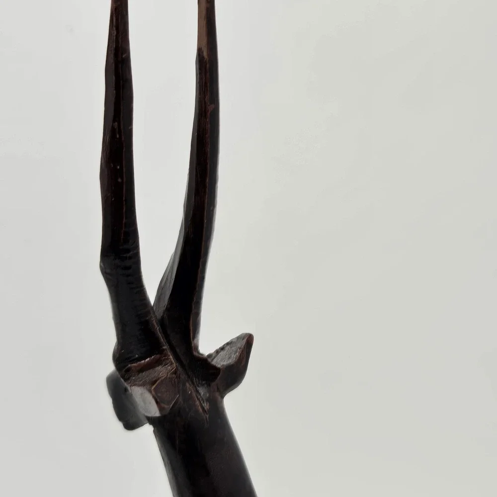 Vintage Hand Carved Ebony Wood Gazelle Statue African Antelope Folk Art Decor 13